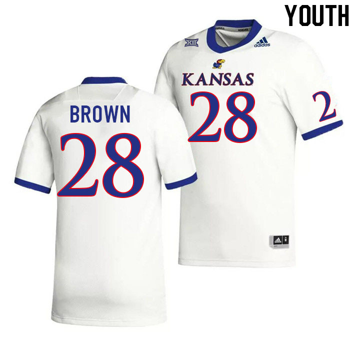 Youth #28 JB Brown Kansas Jayhawks College Football Jerseys Stitched Sale-White - Click Image to Close